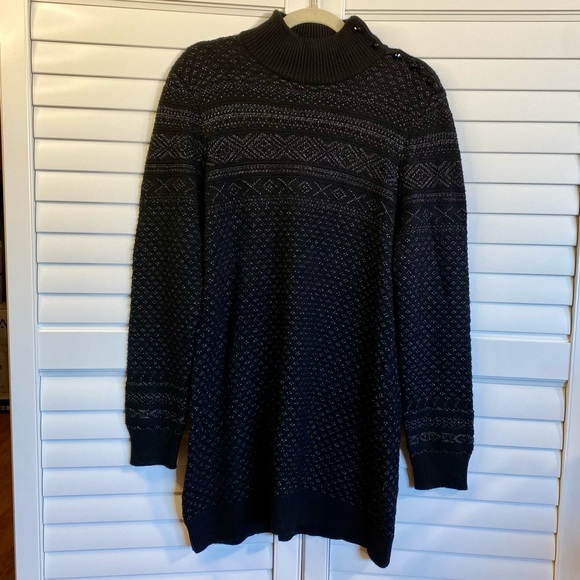 LRL Ralph Lauren Mini Sweater Dress Tunic Black Shimmery Silver Size XL - Picture 2 of 7